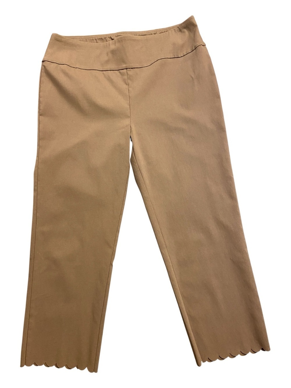 Nina Leonard Pull On Stretch Crop Pant Scalloped Hem Tan Small Casual New - Picture 4 of 10